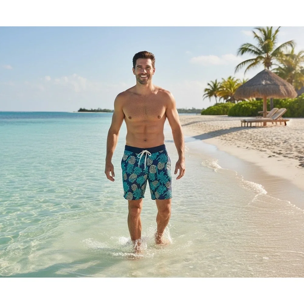 Old Navy California Mens Pineapple Print Board Shorts Navy Blue Swim Trunks sz32